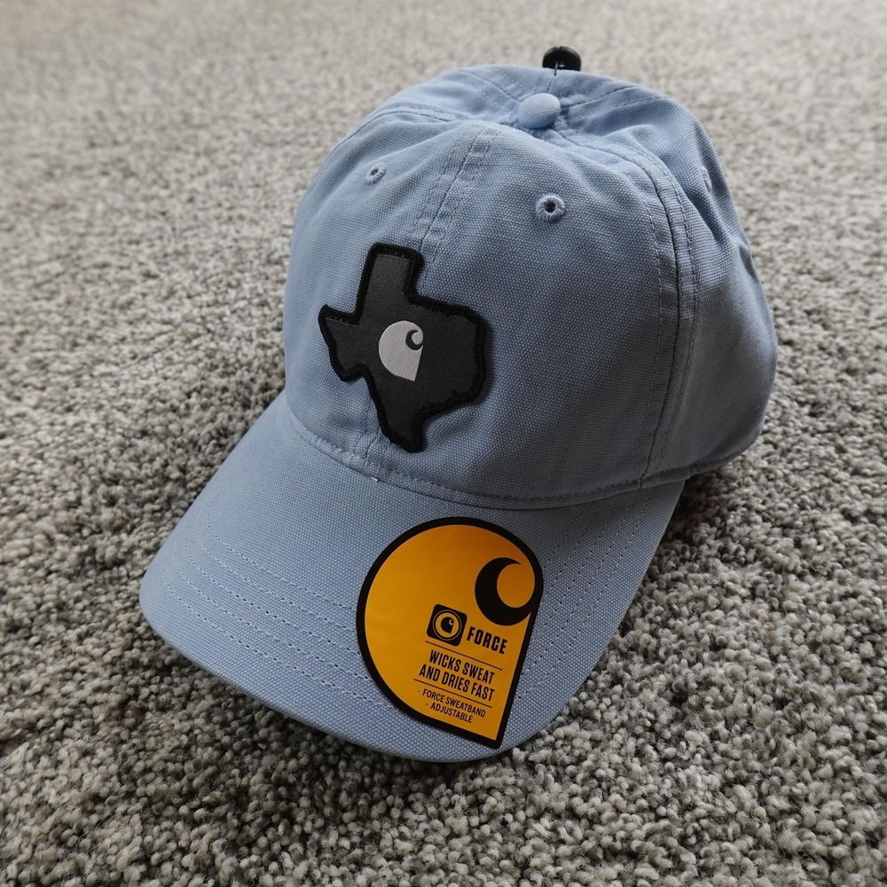 NEW Carhartt Hat Cap Mens One Size Blue Adjustable Strap Back Force Texas Patch